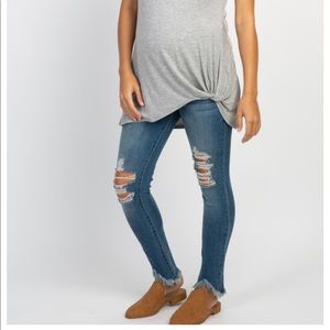 Blue Fringed Maternity Jeans